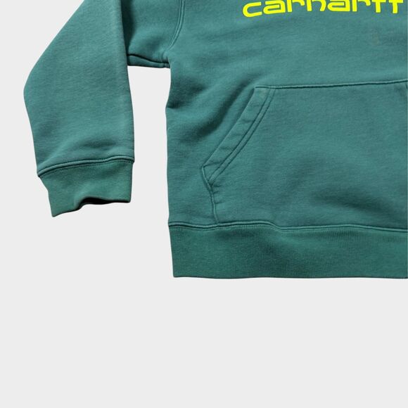 Carhartt Kids Hoodie Green Yellow Logo Graphic Pullover Sweatshirt Youth Size S - Picture 5 of 9